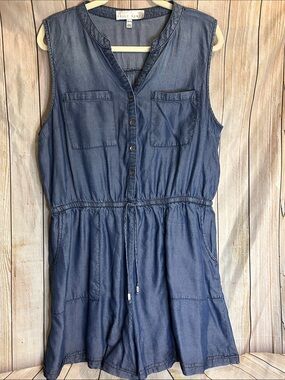 Kelly Renee Chambray Sleeveless Romper in Dark Blue